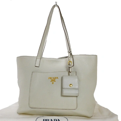 Shop Prada Leather Tote Bag () In White