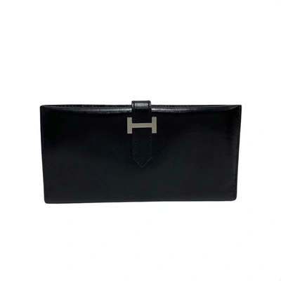 Shop Hermes Béarn Leather Wallet () In Black