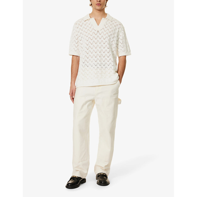 Shop Daily Paper Men's White Yinka Patterned Cotton-knit Polo Shirt