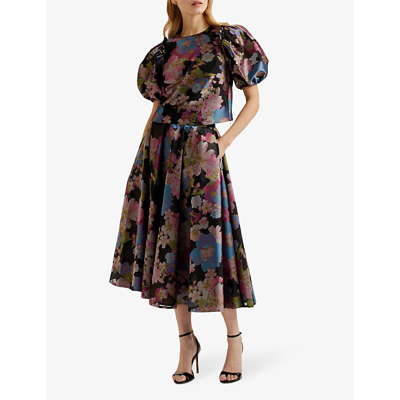 Shop Ted Baker Women's Black Bursan Jacquard Floral-print Woven Top