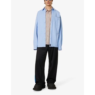 Shop Martine Rose Men's Pale Blue Brand-embellished Regular-fit Cotton Shirt
