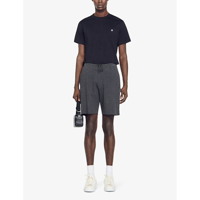 Shop Sandro Mens Noir / Gris Brand-tab Elasticated-waist Stretch-knit Shorts