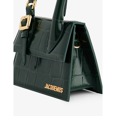 Shop Jacquemus Dark Green Le Chiquito Medium Croc-effect Leather Cross-body Bag