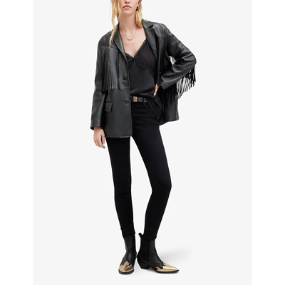 Allsaints Sadie High Rise Ankle Barrel Jeans In Washed Black In Black
