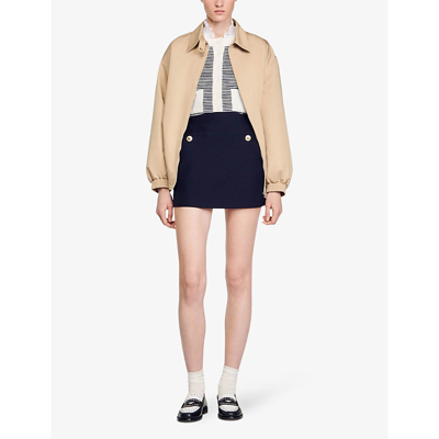 Shop Sandro Women's Bleus Button-embellished Wool-blend Twill Mini Skirt