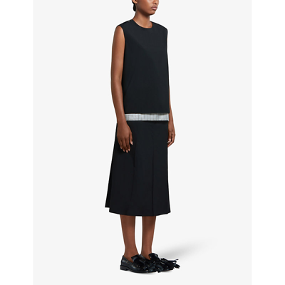 Shop Marni Structured-waist Pleated Wool Midi Skirt In Black