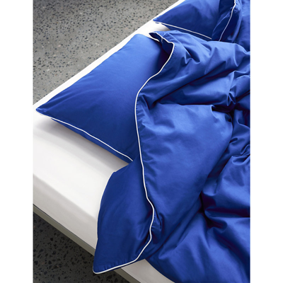 Hay Vivid Blue Outline Contrast-trim Organic-cotton Duvet Cover 200cm X 200cm In Vivid Blue