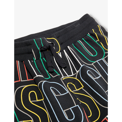 Shop Moschino Boys Black Maxi Logo Kids Logo Text-print Stretch-cotton Shorts 6-14 Years In Multi-coloured