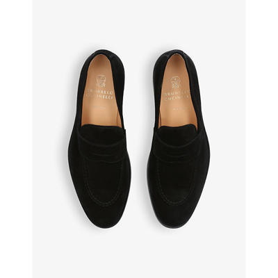 Brunello Cucinelli Suede Logo-embossed Loafers In Blue