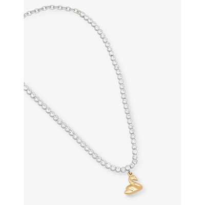 Shop Marni Swan Brass And Glass Crystal Pendant Necklace