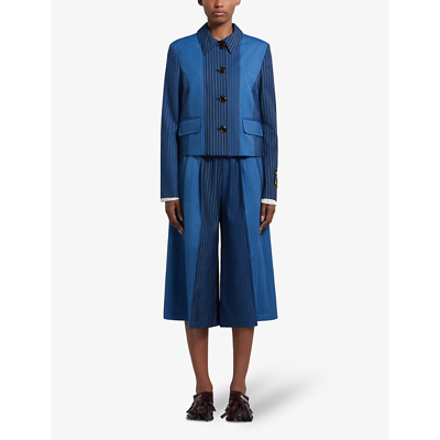 Shop Marni Women's Blumarine Stripe-pattern Brand-patch Regular-fit Wool Jacket