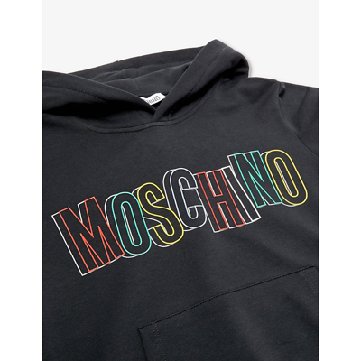 Shop Moschino Boys Black Kids Logo Text-print Stretch-cotton Hoody 8-14 Years