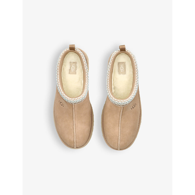 Shop Ugg Boys Tan Kids Tasman Contrast-stitch Suede And Shearling Slippers