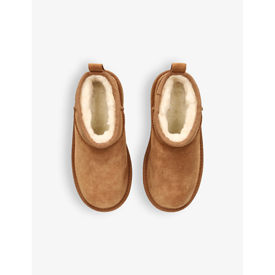 Ugg Boys Brown Kids Classic Ultra Mini Platform Suede And Shearling Boots 6-9 Years In Brown