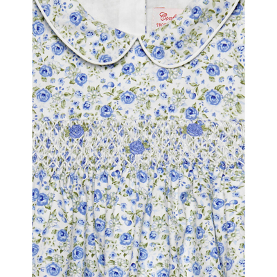 Shop Trotters Catherine Rose Floral-print Cotton Dress 3-24 Months In Blue