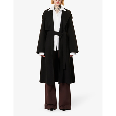 Shop Sportmax Women's Black Fiore Notch-lapel Wool Coat