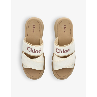Shop Chloé Mila Logo-embellished Woven Wedge Sandals In White