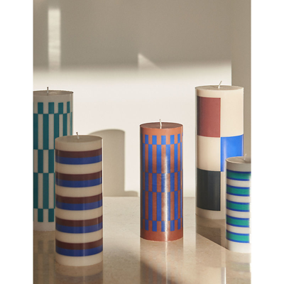 Shop Hay Check-pattern Medium Wax Column Candle 20cm In Multicoloured
