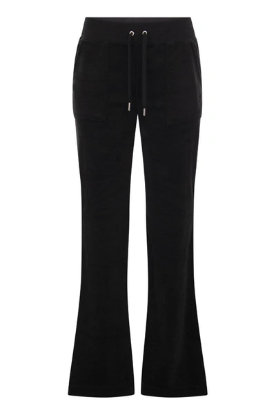 Shop Juicy Couture Cotton Velvet Trousers In Black