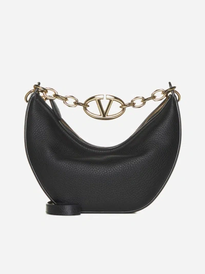 Shop Valentino Vlogo Moon Small Leather Bag In Black