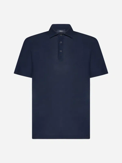 Shop Herno Crepe Cotton Polo Shirt In Navy