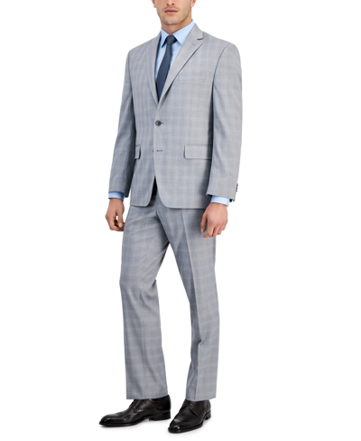 Shop Perry Ellis Men's Modern-fit Solid Nested Suits In Light Grey Plaid