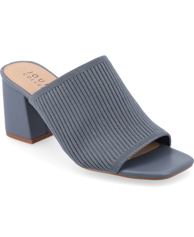 Shop Journee Collection Women's Lorenna Block Heel Slide Sandals In Blue- Polyester