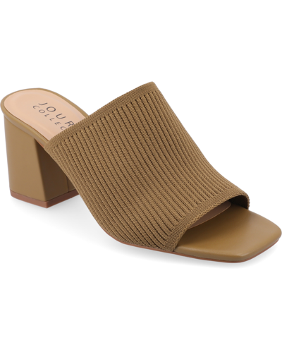 Shop Journee Collection Women's Lorenna Block Heel Slide Sandals In Olive- Polyester