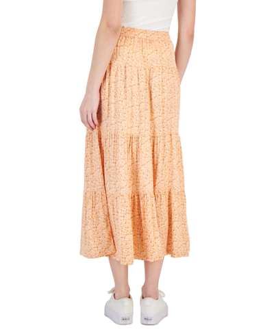 Shop Celebrity Pink Juniors' Printed Tiered Midi Skirt In Peach
