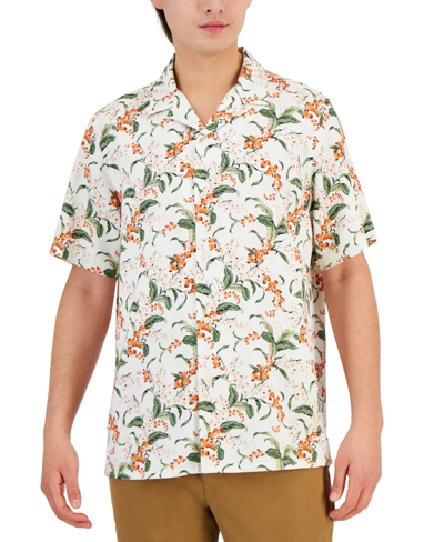 Shop Club Room Men's Elevated Short-sleeve Floral Print Button-front Camp Shirt, Created For Macy's In Bright White