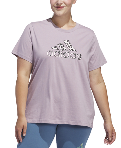 Shop Adidas Originals Plus Size Cotton Animal-print Logo Short-sleeve T-shirt In Pre Loved Fig