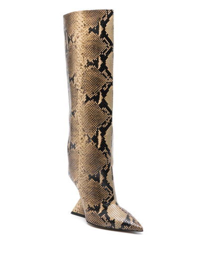 Shop Attico Python Print Leather Tube Boots In 中間色