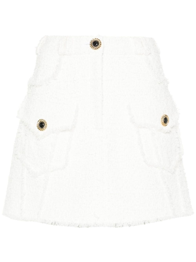 Shop Balmain Trapeze Skirt In Tweed In ホワイト