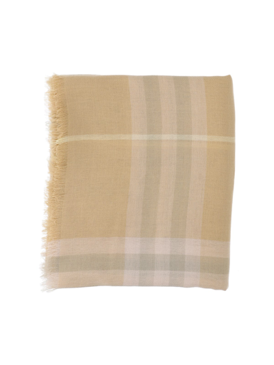 Shop Burberry 'check' Scarf In Beige