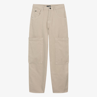 Shop Emporio Armani Teen Boys Beige Twill Cargo Trousers