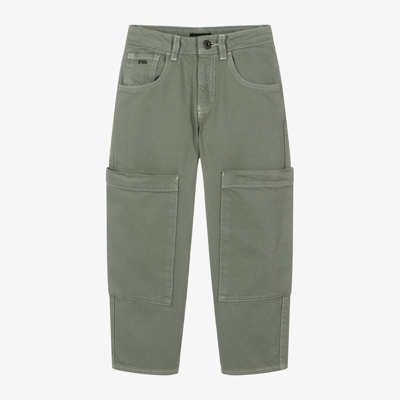 Shop Emporio Armani Boys Green Twill Cargo Trousers