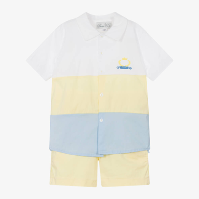 Shop Beau Kid Boys Yellow Colourblock Cotton Shorts Set