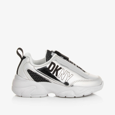 Shop Dkny Girls Silver Mirror Faux Leather Trainers