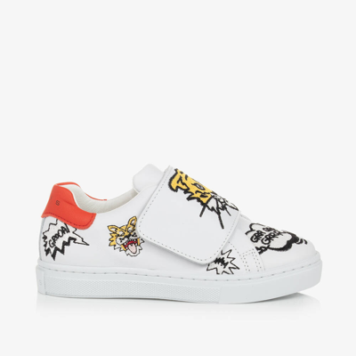Shop Kenzo Kids White Leather Tiger Trainers
