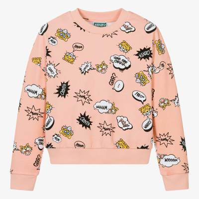 Shop Kenzo Kids Teen Girls Pink Graphic Cotton Sweatshirt