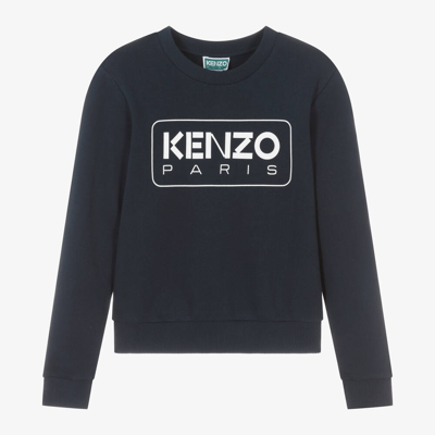 Shop Kenzo Kids Teen Boys Navy Blue Cotton Sweatshirt