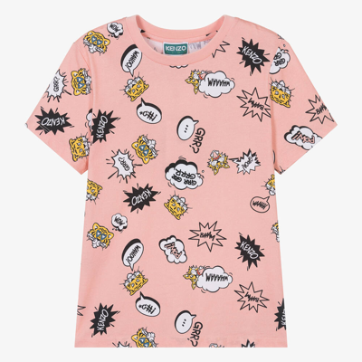 Shop Kenzo Kids Teen Girls Pink Graphic Cotton T-shirt