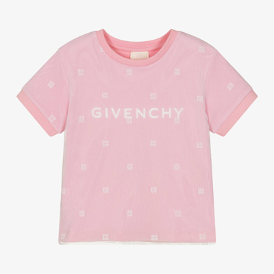 Shop Givenchy Girls Pink Cotton & 4g Mesh T-shirt