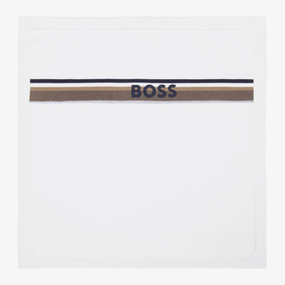 Shop Hugo Boss Boss White Cotton Knit Blanket (73cm)