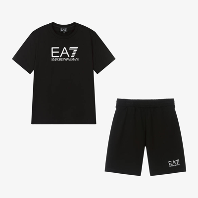 Shop Ea7 Emporio Armani Teen Boys Black Cotton Shorts Set
