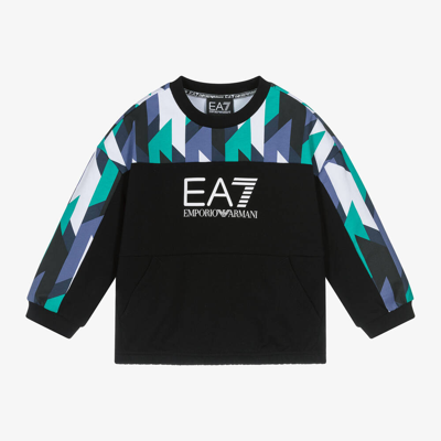 Shop Ea7 Emporio Armani Boys Black Cotton  Sweatshirt