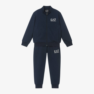 Shop Ea7 Emporio Armani Boys Navy Blue Cotton Tracksuit