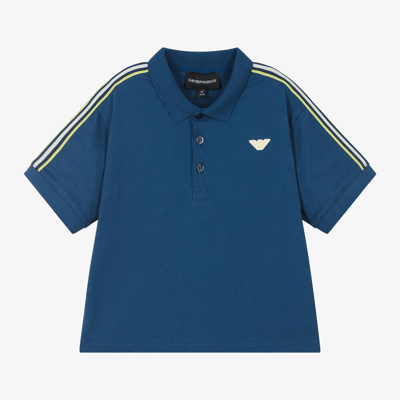 Shop Emporio Armani Boys Blue Eagle Cotton Polo Shirt