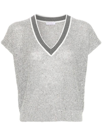 Shop Brunello Cucinelli V Neck Sweater In Gray