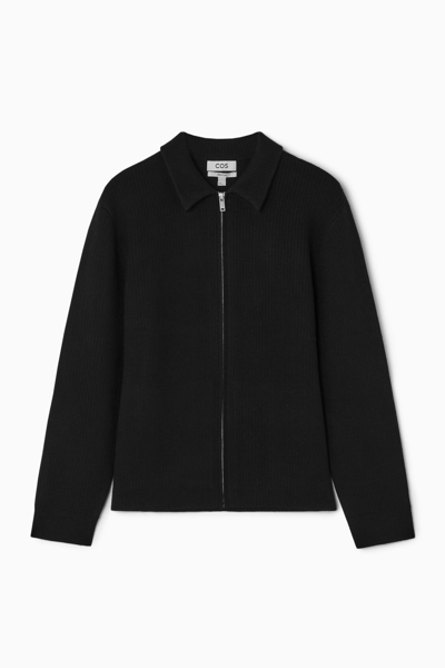 Shop Cos Rib-knit Wool Zip-up Jacket In Black
